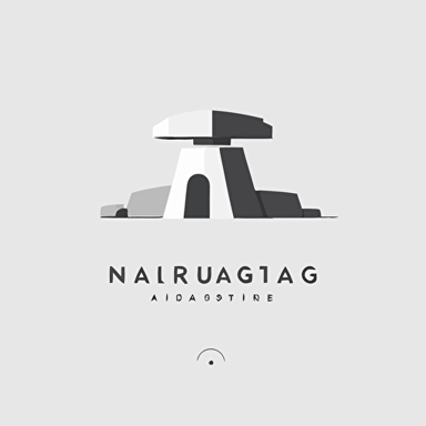 A vector minimalist archeology logo of sardinian AI robot nuragic nuraghe structures, futuristic, minimalistic, technologic.. The logo is set against a plain white background, creating a clean and modern look. The color scheme is limited to shades of black, white and gray, giving the logo a sleek and professional feel. The mood is one of sophistication, as the logo represents the precision and attention to detail required in the field of archaeology. vector, minimalist, archeology, logo, trowel, brush, archaeologist, plain, white, background, black, gray, sophisticated, discovery, precision, attention to detail, uncovering.