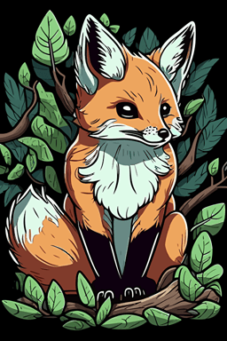 cute forest fox creature, 1980s studio ghibli anime style, flat vector art, vibrant colors, sticker with white outline, transparent background