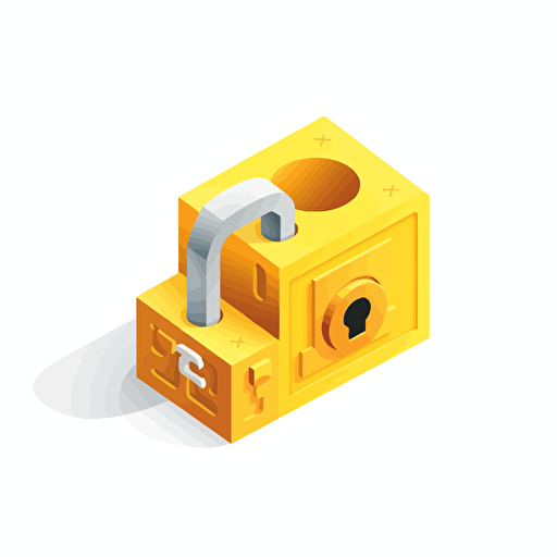 flat isometric illustration of a yellow lock against the white background vector illustration, in the style of sketchfab, minimalist sets, flat, limited shading, with a white background v4