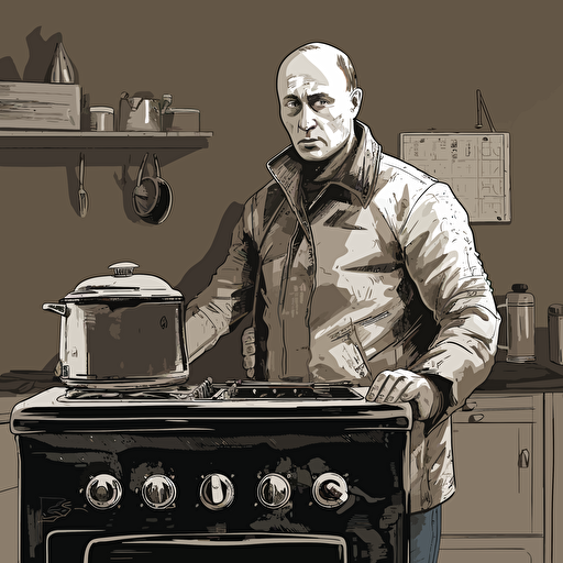 Putin holding stove, sign "1st may", vector, highly detailed, gritty