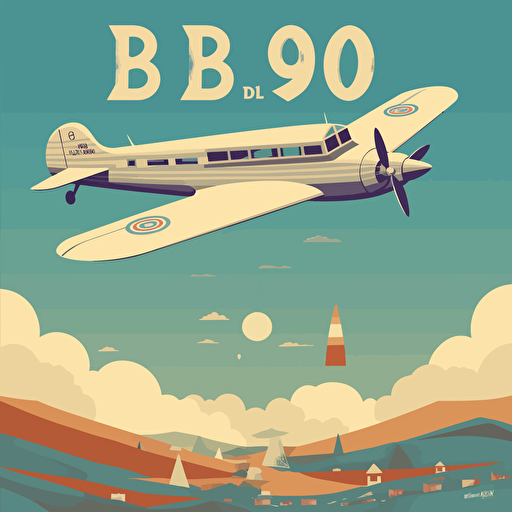 tourist poster for 1940's aviation event, summer blue sky, muted colours, vector art, letter b only, no text