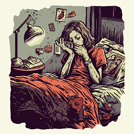 Insomnia,Horror, Sticker, 80s horror comic art, Vector,