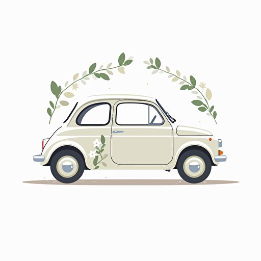 Vector date, w/b art, Fiat 500, Cute style, white background,