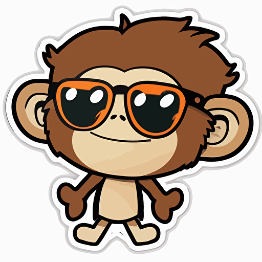 Sticker, Happy monkey in sunglasses, Kawaii, contour, vector, white background