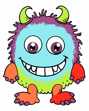stickers, very cute little monster, smiling, handmade children simple doodle, minimalistic, illustration for babies, delicate, vibrant colors, vivid palette, vector art, defined thick black edges, white background, very simple doodle, symmetric, naif doodle, clip art