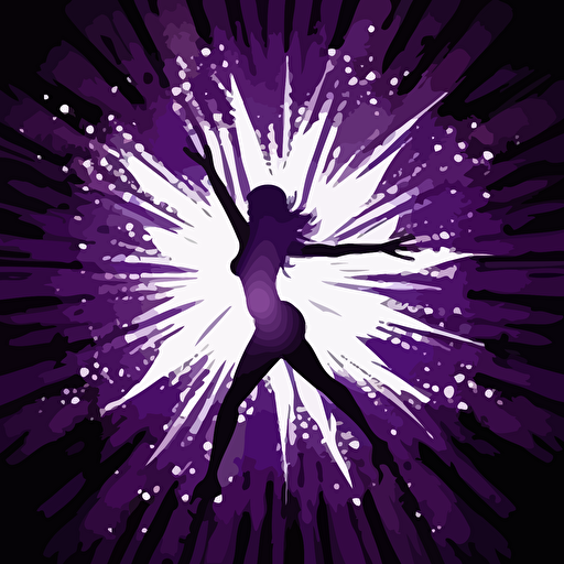 vector purple starburst background originating from centre, white silouette of a dancer