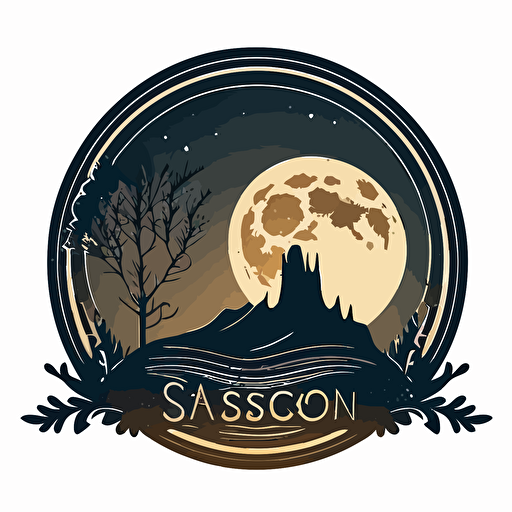 sasquach with moon in background, vector logo, vector art, emblem, simple cartoon, 2d, no text, white background