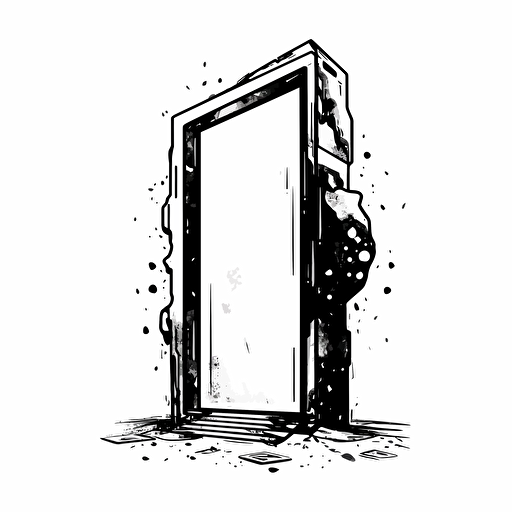 Rectangle monolith from 2001 space oddisey, looking at the camera, minimal, outline strokes only, black and white, logo, vector, white background