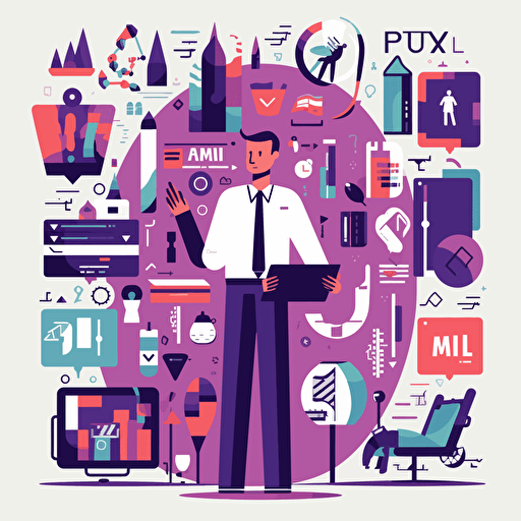 all in one portfolio management abstract representation with liberal use of purple, simple, vector