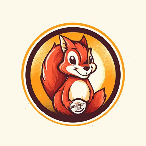Brand design with a mascot logo of a squirrel in the style of pixar, vector, paul rand
