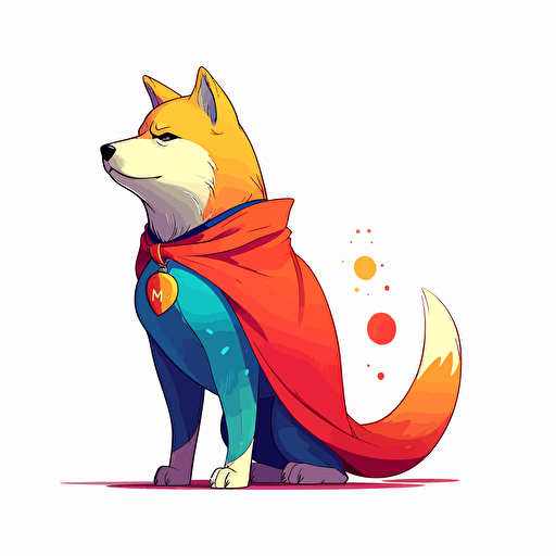 2/3 left side profile shot, cartoon anime 2d, Shiba Inu super man, standing, gummy colors, Vector illustration, white background