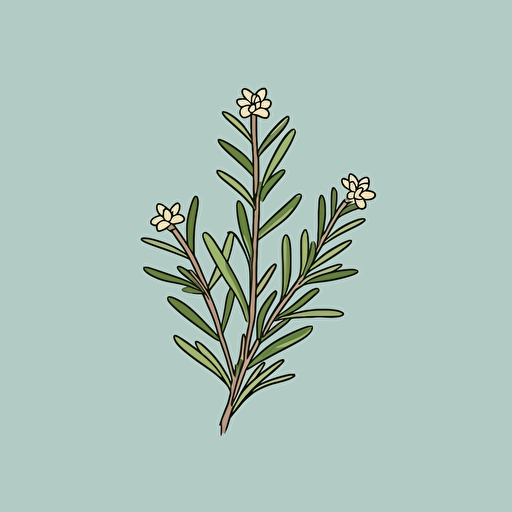 A minimalist vector illustration of rosemary, featuring a few sprigs with delicate needle-like leaves, a sleek design with a flat color palette, and subtle shading for depth and dimension.