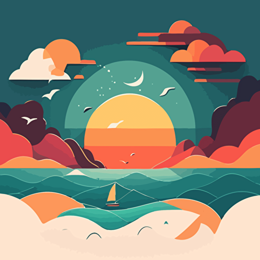 flat_simple_illustration_minimal_vector_stylized_sky_ocean_warm