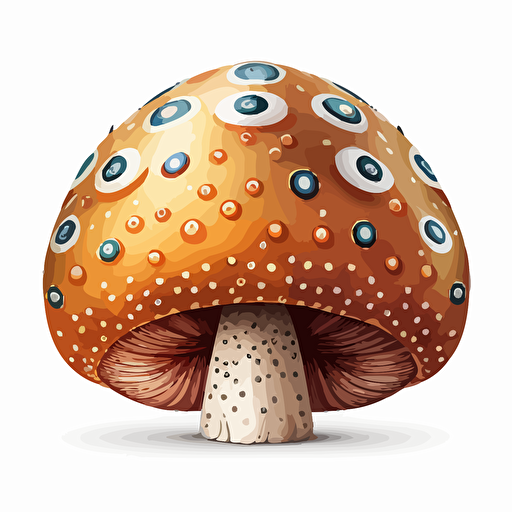 illustrated mushroom, vector art, earthy colours, symmetrical, isolated white background