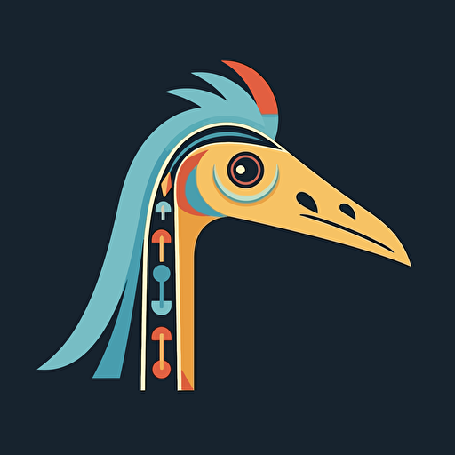 Stork, vector, ukrainean clay horse minimal flat head only with ukrainean symbol