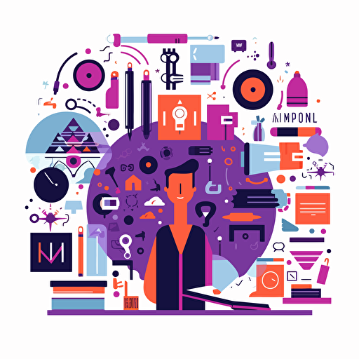 all in one portfolio management abstract representation with liberal use of purple, simple, vector