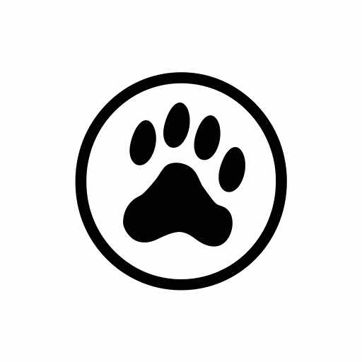 wisdom dog footprint illustration, rounded, no sharp edges, minimal, outline strokes only, black and white, logo, vector, minimallistic, white background