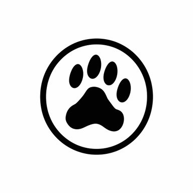 wisdom dog footprint illustration, rounded, no sharp edges, minimal, outline strokes only, black and white, logo, vector, minimallistic, white background