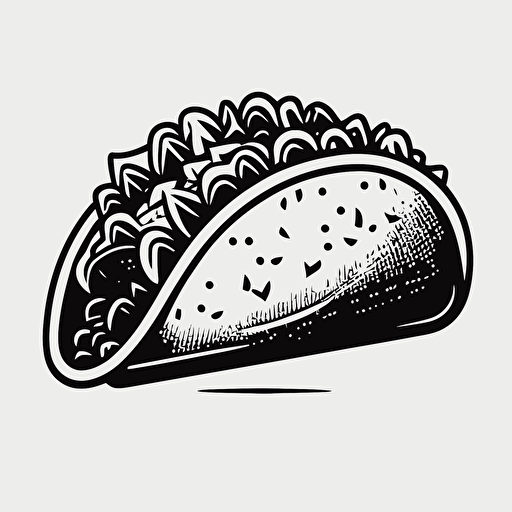 taco vector drawing, simple outline, vector, clean, modern, hipster, black, white background, by Keith Herring
