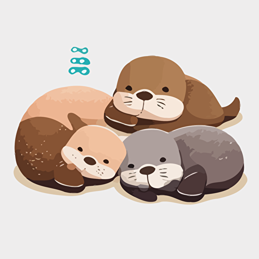 Very cute Otters lying down pixar style, 2d flat design, vector, cut sticker