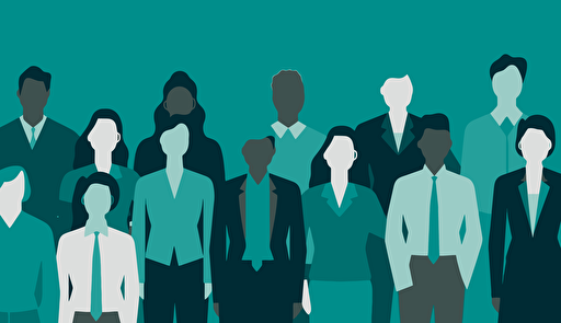 Executive search, group of potential leaders, multi-gender, multi-culture, multi-ethnicity, vector illustration, dark teal and grey