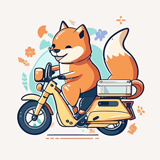 Shiba delivers on a motorcycle, simple flat style, picture, cartoon, vector, white background