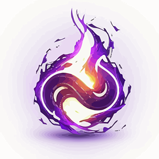 icon, logo, esport, infinity symbol, small electric flame, white background, single color, purple, vector, no shadows