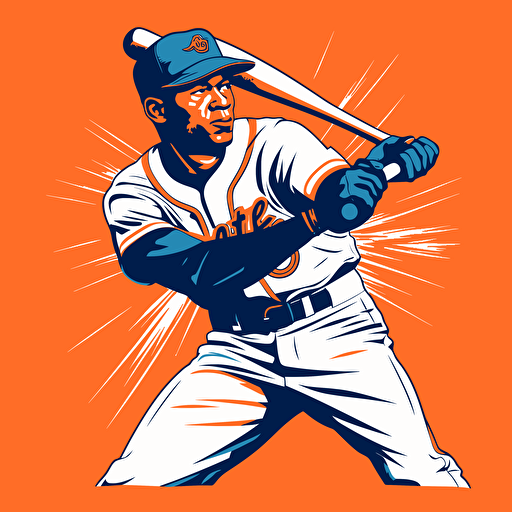Vector illustration of baseball player Hank Robinson hitting a baseball in vivid colors