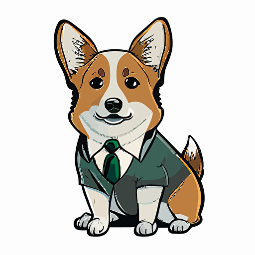 corgi cartoon vector illustration 4 colors only cute dressed as a banker on plain white background