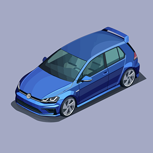 isometric icon, Lapiz Blue 2017 Volkswagen Golf R 5-door hatchback, solid background, in the style of Matthew Skiff illustrations, in the style of Christopher Lee illustrations, in the style of Jonathan Ball illustrations, simple, rough-edged drawing, vector illustration, flat art,