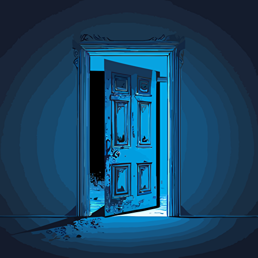 vector blue door outline opening into a photo