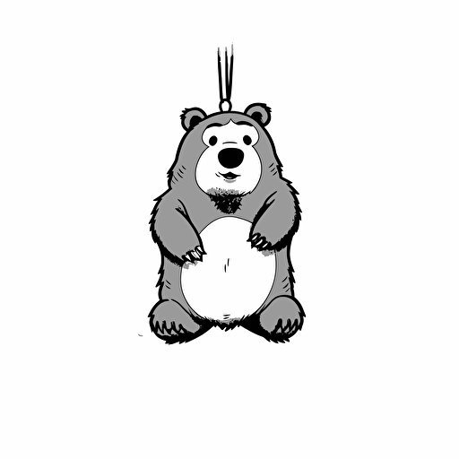chill grizzly bear hanging ten, cartoon style, black and white vector, white background