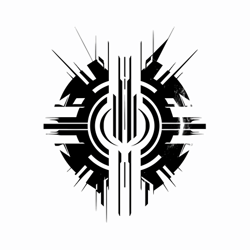 retro,abstract,futuristic iconic logo of a techno party , black vector, white background