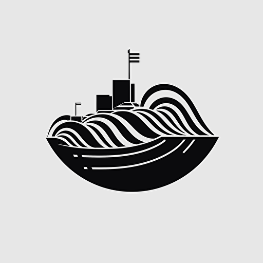 a vector design logo in black and white minimalist style with ship and container shape
