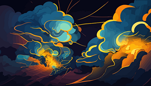 abstract vector art of blue clouds in a dark sky with orange lightning hues creating intricate patterns