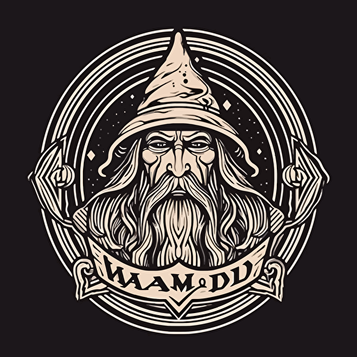Mad wizard logo, Art deco, monoline style vector art