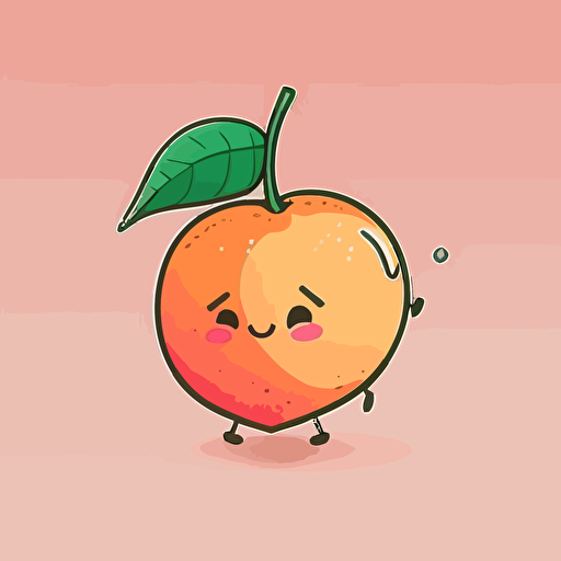 a cute cartoon peach with kawaii face, doodle style, as an isolated vector illustration