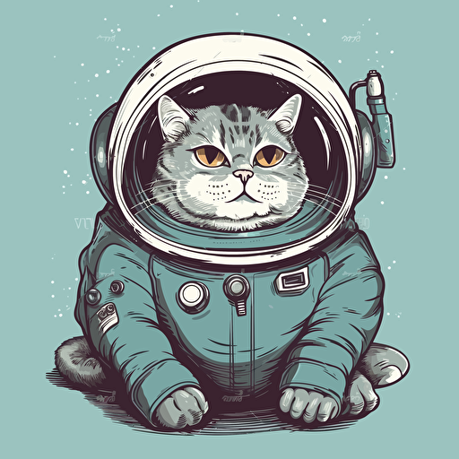 vector illustration of funn, happy fat cat with a space helmet on his head