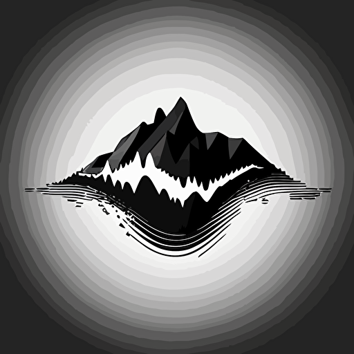 vector 2d logo for music company, sound wave in the middle of a mountain, minimal style, black and white,