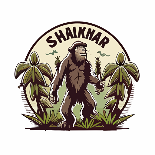 skunk ape in marijuana field, vector logo, vector art, 2d, simple cartoon, white background
