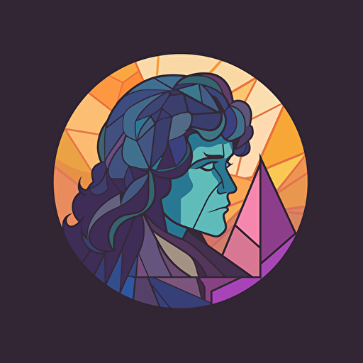 logo design, flat 2d vector logo of frodo, muted purple and blue colors, 80s, lord-of-the-rings-inspired