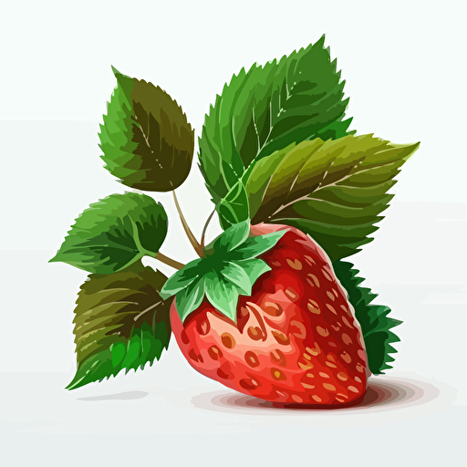 a red strawberry with green leaves is on a white backgrund , in the style minimalista vector, aguarelas
