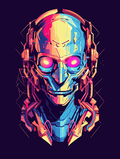 sci-fi robot with human brain, crisp coloring, vector logo, minimalist, pixelated, polygonal