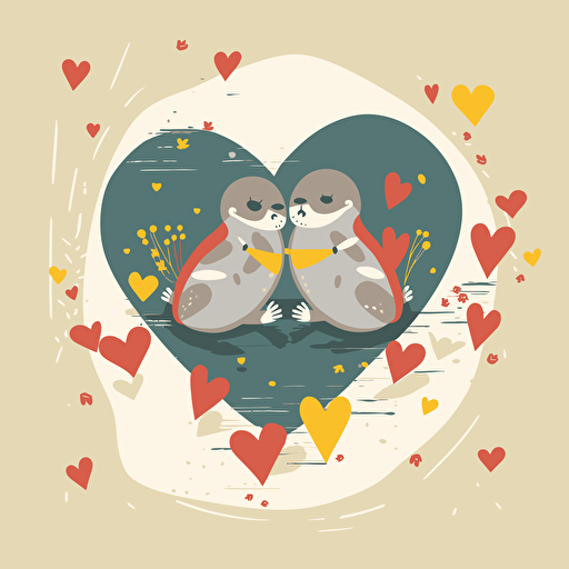otters in love, flatlay, vector flat, PNG, SVG, vector illustration