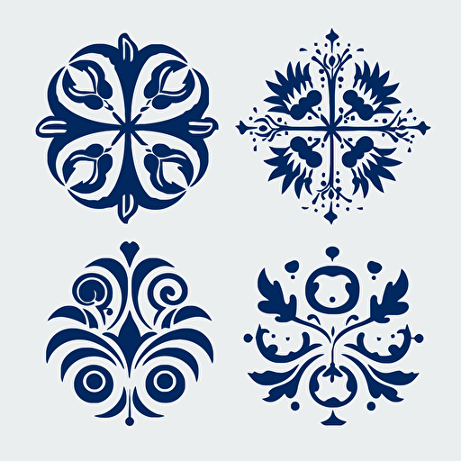 4 different ottoman luck symbol drawing dark blue and white vector design , white backgroun v5.1