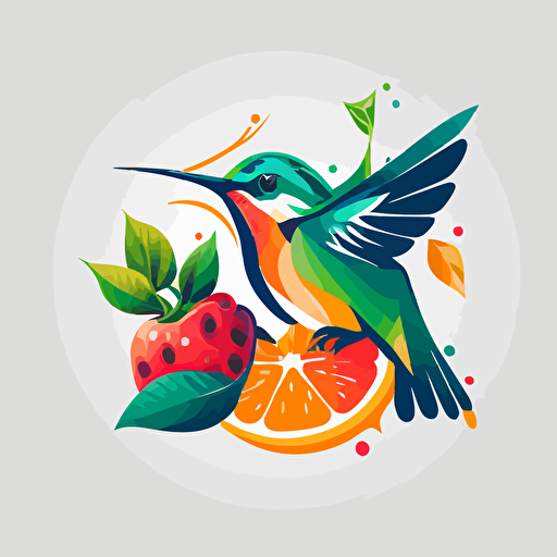 hummingbird with fruits logo , vector logo, 2D vector logo, Flat vector logo