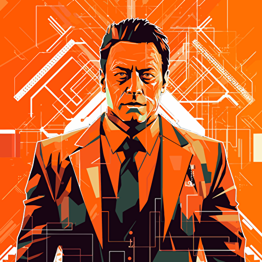 2D vector Jordan Belfort in minimalism cyberpunk style and in orange colors. Background white