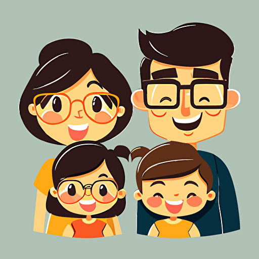 family of 4, smiling, vector