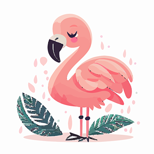 Vector cute content and satisified and calm flamingo, white background, pastel colors,winking,thick legs ,clip art,no background