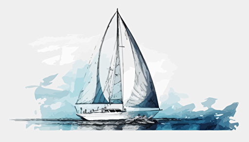 white sailing yacht on the ocean, watercolour, minimalist, vector, contour